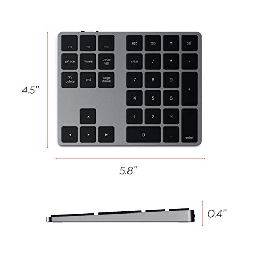 Satechi Bluetooth Extended Numeric Keypad (U.S. English Layout), Slim Rechargeable 34-Key Numberpad, for MacBook Air/Pro/Neo, iPad Air/Pro, iPad Mini, Mac Mini, iMac - Space Grey