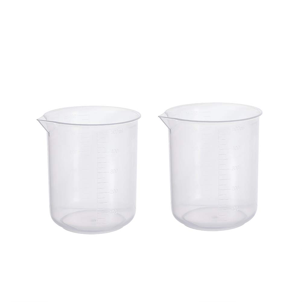 Othmro Plastic Laboratory Water Liquid Container Measuring Beaker 500ml 2Pcs Good for Kitchen Bake