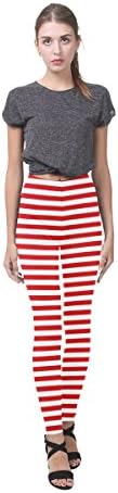 Honey Day House Red And White Stripes Fashion All Over Printing Leggings for Women, White, Medium