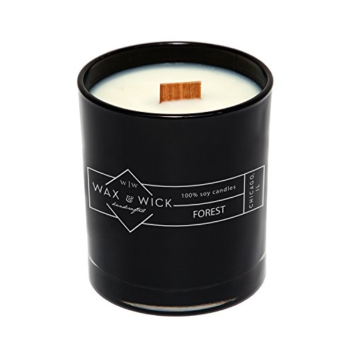 Scented Soy Candle: 100% Pure Soy Wax with Wood Double Wick | Burns Cleanly up to 60 Hrs | Forest Scent with Notes of Bergamot, Neroli, Jasmine | 12 oz Black Jar by Wax and Wick
