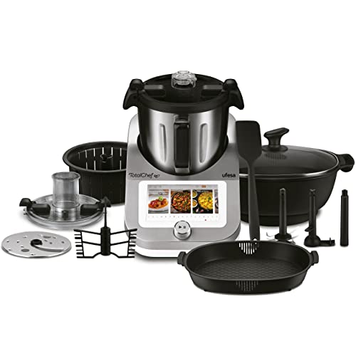 TotalChef RK7 Robot de Cuisine Multifonctions Inteligent, WIFI, 30 Fonctions, 4.5L, Écran Tactile 7 Pouces, Balance Integrée, Livre de Recettes Interactif, Argent / Blanc