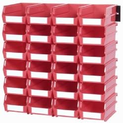 Triton Products 3-220RWS LocBin 26 Piece Wall Storage Unit with 7-3/8 Inch L x 4-1/8 Inch W x 3 Inch H Red Interlocking Poly Bins, 24 CT, Wall Mount Rails 8-3/4 Inch L with Hardware, 2 pk , Blue