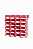 Triton Products 3-220RWS LocBin 26 Piece Wall Storage Unit with 7-3/8 Inch L x 4-1/8 Inch W x 3 Inch H Red Interlocking Poly Bins, 24 CT, Wall Mount Rails 8-3/4 Inch L with Hardware, 2 pk