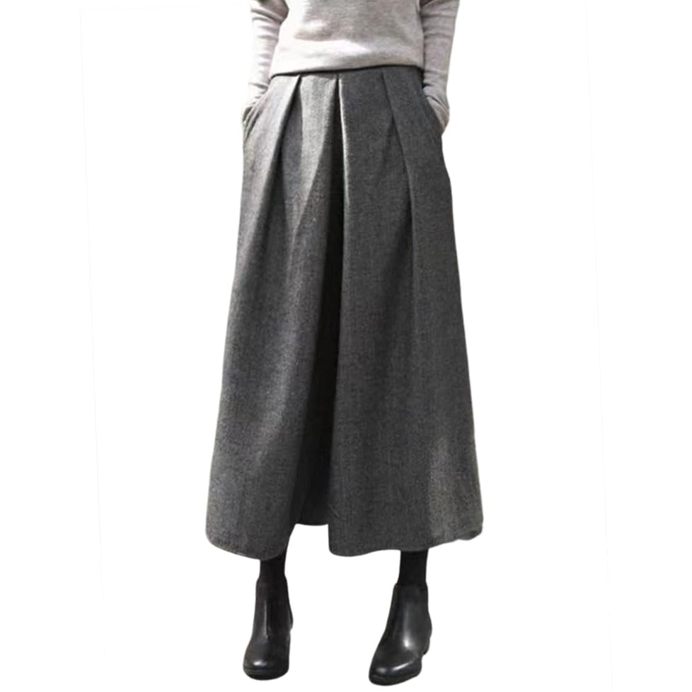 [syvent] 12F623 Women's Wide Pants, Fluffy, Autumn and Winter, Warm, Volume, Winter, Loose, Ankle Pants, Nine Quarter Length, Body Cover, Beautiful Legs, Slim, Gaucho Pants, Wool, Cold Protection,