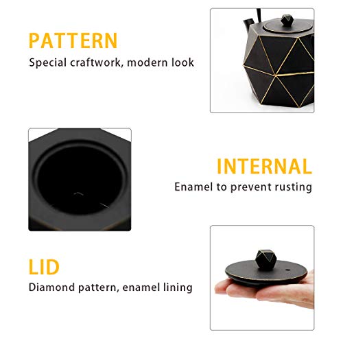 Tea Kettle, TOPTIER Japanese Cast Iron Teapot with Stainless Steel Infuser, Cast Iron Tea Kettle Stovetop Safe, Diamond Design Teapot Coated with Enameled Interior for 30 oz (900 ml), Christmas Black