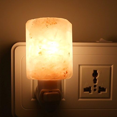 Mini Himalayan Crystal Salt Light, Hand Carved Natural Amber Rock Night Lamp Wall Lights with Plug for Home Air Purification Cylinder-shaped