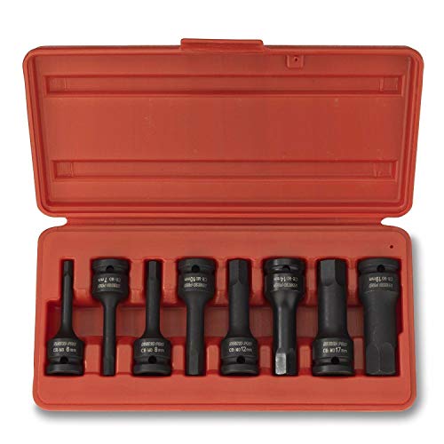 1/2" Drive Impact Socket Hex Bits | 8pc Professional Metric Set Long Air Allen Driver, Chrome Molybdenum Steel (6, 7, 8, 10, 12, 14, 17, 19mm, Blue) - Thumbnail 3
