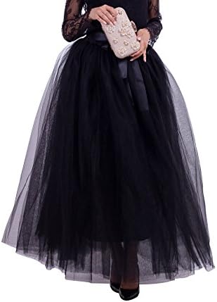 Tobo Digital Women's Maxi Long Tulle Skirt for Women 7 Layers Wedding Bridesmaid Ball Gown Skirts