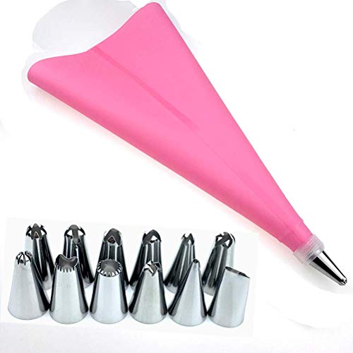 LQT Ltd 14 Pcs/Set Silicone Icing Piping Cream Pastry Bag +12PCS Stainless Steel Nozzle Pastry Tips Converter DIY Cake Decorating Tools - Color Random - Thumbnail 4