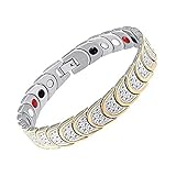 Rando Magnetic Therapy Bracelets Men Women Titanium Steel Link Chain Health Energy Bracelet Bangle Power Germanium Magnets Bracelets Arthritis Pain Relief (Gold)