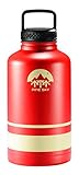64oz Stainless Steel Growler and Wide Mouth Water Bottle by Pine Sky - 2 Lid Package (64 oz, Campfire Red)