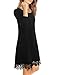 Allegra K Women Long Sleeves Scalloped Crochet Hem Tunic Dress Black L