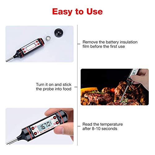 Meat Thermometer Cooking Thermometer [5.8 Inch Long Probe] with Instant Read, LCD Screen, Hold Function for Kitchen Food Smoker Grill BBQ Meat Candy Milk Water - Thumbnail 5