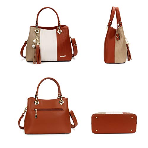 Handbags for Women with Multiple Internal Pockets in Pretty Color Combination (Brown/White/Coffee)