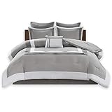 Comfort Spaces Malcom 7 Piece Comforter Set Ultra Soft Microfiber Hypoallergenic Bedding, King, Grey