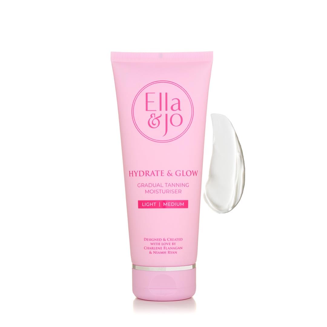 Ella & Jo Hydrate & Glow Gradual Tanning Moisturiser - Light | Medium, Buildable Fake Tan with Hyaluronic Acid, Squalane & Vitamin E, No Transfer Formula, 200ml,
