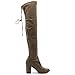 Ollio Women Shoe Drawstring Stretch Faux Suede Over the Knee Stacked Heel Long Boots