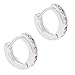 Rhodium Plated XS Tiny Hoop Pink & Clear Crystals Huggie Baby Girl Earrings 0.27