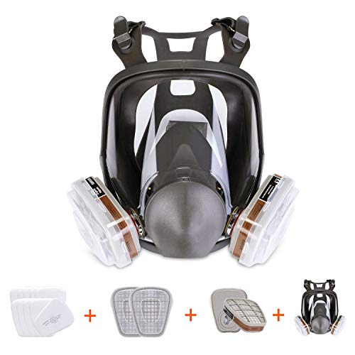 HOLULO Masque Complet,Respirateur Facial Complet Masque Peinture,Masque Integral Peinture Masque de Securite (15-1 gris foncé)