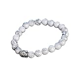 Botrong Men and Women Obsidian Bracelet Buddha Head Lava Stone Bead Bracelets (White)