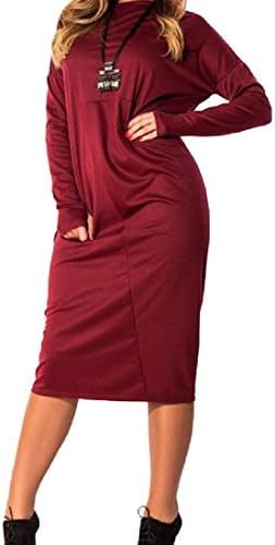 xiaokong Women's Long Sleeve Plus Size Loose Fashion Mid Length Dress Red 5XL