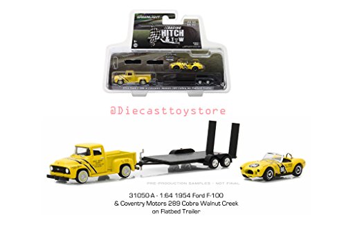 Greenlight BRAND NEW DIECAST 1:64 RACING HITCH & TOW SERIES 1 - 1954 FORD F-100 & COVENTRY MOTORS 289 COBRA ON FLATBED TRAILER 31050-A
