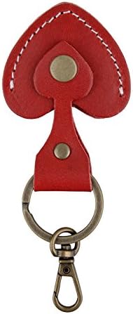 Richbud Full Grain Leather Spade Ace Coin Holder Key Chain Ring Guitar Picks Golf Ball Markers Case (Red)