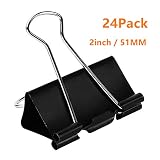 Coofficer Extra Large Binder Clips 2-Inch (24 Pack), Big Paper Clamps for Office Supplies, Black
