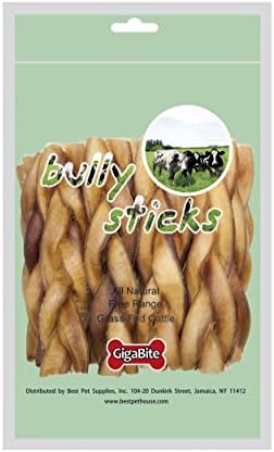 GigaBite 6 Inch Low-Odor Braided Bully Sticks (1-Pound) – USDA & FDA Certified All Natural, Free Range Beef Pizzle Dog Treat – by Best Pet Supplies