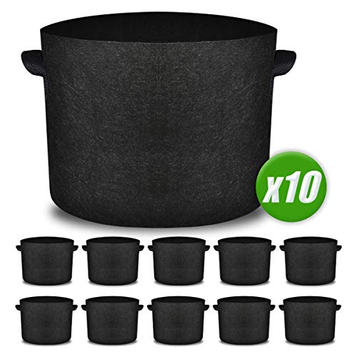 Upgraded 10 Pack 10 Gallon Grow Bags, Heavy Duty Non-Woven Fabric Plant Pots with Strong Handles, Vegetable Flower Growing Containers