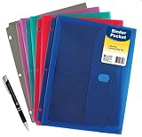 5 Pack Poly Binder Pocket with Hook and Loop Closure, 1-Inch Gusset, Letter Size, Assorted Colors (58730) with Custom Advantage Retractable Chrome and Black Pen