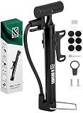 K-Brands Bike Pump - Compact and Portable Bike Floor & Sports Ball Air Pump - Aluminum Alloy Bicycle Tire Pump with Puncture Kit