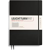 LEUCHTTURM1917 - Notebook Hardcover Master Slim A4+ - 123 Numbered Pages for Writing and Journaling (Black, Squared)