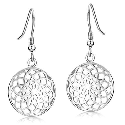Materia Women's Earrings Flower Hanging Round – 925 Silver Earrings Mandala Rhodium-Plated Rose Gold or Gold Plated silver