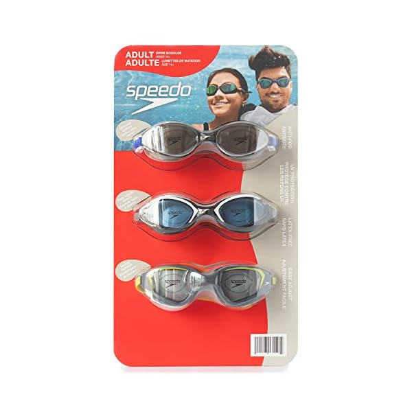 Speedo Adult Swimming Goggles AntiFog UV Protect Latex Free 3 Pack