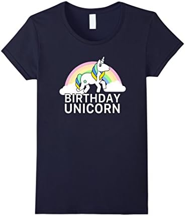 Womens Funny Rainbow Clouds Happy Birthday Unicorn Tshirt XL Navy