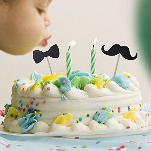 HOKPA Cupcake Toppers Mini Black Bowtie Mustache Hat Neckcloth Adult ceremony Birthday Celebration Decorations DIY Home Baby Shower Theme Party Food Fruit Cake Picks for Decor(24PCS) - Thumbnail 2