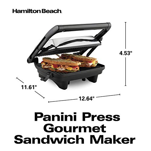 Hamilton Beach Electric Panini Press Grill with Locking Lid, Opens 180 Degrees for any Sandwich Thickness (25460A) Nonstick 8" X 10" Grids Chrome Finish Hamilton Beach Electric Panini Press Grill with Locking Lid, Opens 180 Degrees for any Sandwich Thickness (25460A) Nonstick 8" X 10" Grids Chrome Finish