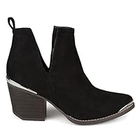 Brinley Co. Womens Faux Suede Stacked Wood Heel Metal Detail Side Slit Booties Black, 9 Regular US