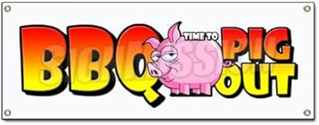 Bbq Time To Pig Out Banner Sign Pork Barbecue Amazon Com