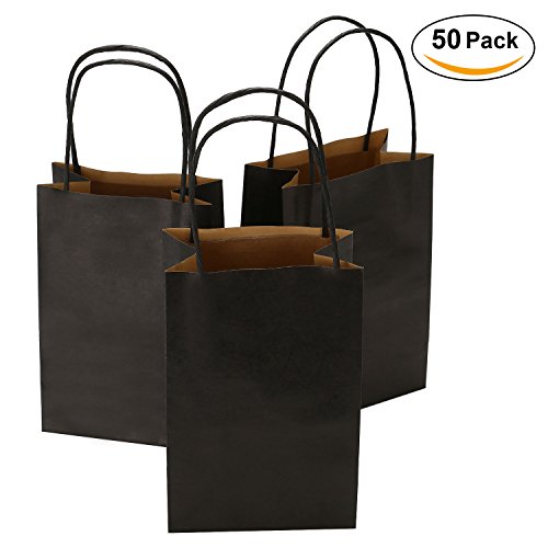 Road 5.25 x 3.25 x 8 Inches 50pcs Black Kraft Paper Bags with Handle, Shopping Bag, Retail bag, Craft Paper Bag, Merchandise Bag, Gift Bag, Party Bag