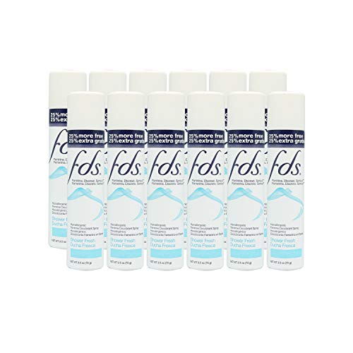 FDS Hypo-Allergenic Feminine Deodorant Spray, Shower Fresh, 2oz + 25% BONUS (12-Packs)