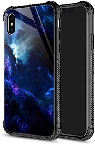 iPhone Xs Max Case,9H Tempered Glass iPhone Xs Max Cases for Men Boys, Blue Purple Clouds Pattern Design Shockproof Anti-Scratch Case for Apple iPhone Xs MAX 6.5-inch Blue Purple Clouds