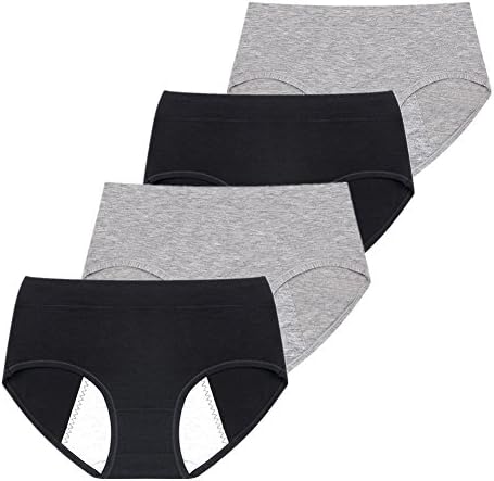 VictorySweety Big Girl's Organic Cotton Period Menstrual Sanitary Protective Panties Underwear Briefs 4 Pieces Size L Black Gray