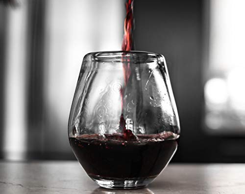 Unique Mexican Artisan Hand Blown Large Drinking Glasses for Red Wine Lovers, Popular Couples Wedding, Hostess Glassware Gift Idea Set of 4 Stem Less Recycled Lead Free Glass Cup 16 Oz
