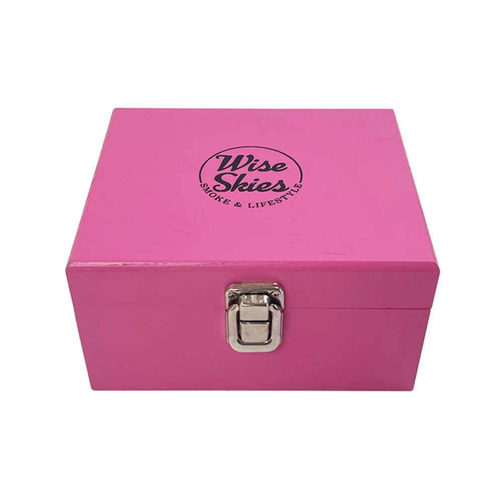 Wise Skies Wooden Rolling Box - Boxes with Hinged Lids Rolling Tray Storage (Mini Pink)