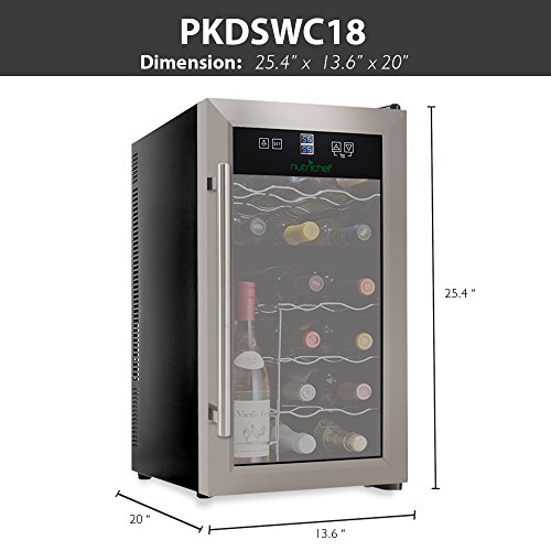 NutriChef PKDSWC18 18 Bottle Dual Zone Thermoelectric Wine Cooler - Red and White Wine Chiller - Countertop Wine Cellar - Freestanding Refrigerator - With LCD Digital Touch Controls - Stainless Steel - Thumbnail 2