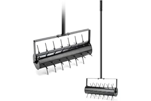 YOSHIKO Lawn Aerator Heavy-Duty Manual Spike Rolling Lawn Aerator for Compacted Soils and Lawns, 2.1 inch Nails Push Spike Aeration with Solid Steel Spikes Garden Aerator Tool