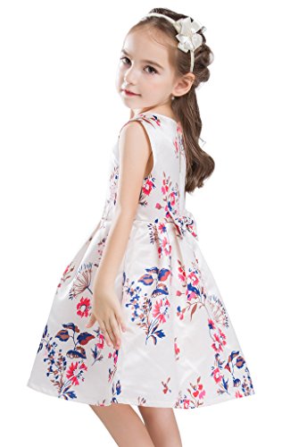 Buenos Ninos Little Girl's Sleeveless Flower Printed Pleated Party Dress For Kids Playwear 3-8T Beige M