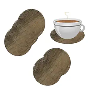 6 Piece Unbreakable Melamine Wood Design Coaster Set with Coaster Holder for Tea Cups, Coffee Mugs, Beer cans, Water Glasses, Juice tumblers, etc